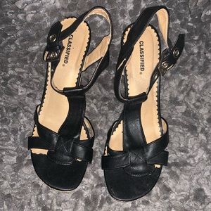 Size 7&1/2 wedge heels, as shown minor wear & tear